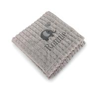Lobeko Personalised Baby Blanket Embroidered with Name & Elephant Design Soft Customised Blanket for Newborn Baby Girl Cot & Pram Blanket Baby Girl Present 100x75cm (Grey)