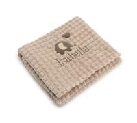 Lobeko Personalised Baby Blanket Embroidered with Name & Elephant Design Soft Customised Blanket for Newborn Baby Girl Cot & Pram Blanket Baby Girl Present 100x75cm (Pink, Blue, White) (Coffee)