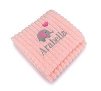Lobeko Personalised Baby Blanket Embroidered with Name & Elephant Design Soft Customised Blanket for Newborn Baby Girl Cot & Pram Blanket Baby Girl Present 100x75cm (Pink)