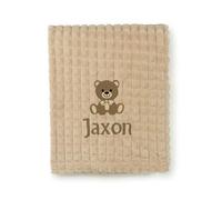 Lobeko Personalised Baby Blanket with Name and Teddy Bear Design, 75 x 100 cm Soft Newborn Blanket Baby Girl Boy Fleece Wrap (Coffee)