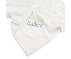 Lobeko Personalised Baby Blanket with Name Custom Newborn Blanket Keepsake Soft Fleece 75 x 100cm Embroidered Baby Wrap Embossed Baby Girl Boy Blankets 4 Colours (White)