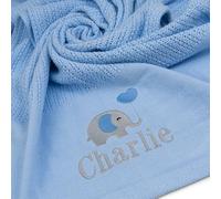 Lobeko Personalised Baby Cellular Blanket 100% Cotton Breathable Summer Swaddle Blanket for Newborn Custom with Name or Name & Elephant 70x105cm Pink, Blue, Grey (Blue)