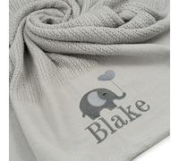 Lobeko Personalised Baby Cellular Blanket 100% Cotton Breathable Summer Swaddle Blanket for Newborn Custom with Name or Name & Elephant 70x105cm Pink, Blue, Grey (Grey)