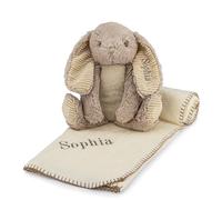 Lobeko Personalised Baby Gift Set with Embroidered Blanket and Bunny Keepsake Soft Toy Plush Comforter for Newborn Baby Shower Christening or 1st Birthday Present Boys or Girls