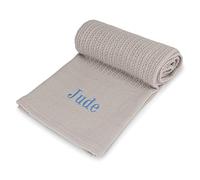Lobeko Personalised Cellular Baby Blanket with Embroidered Name 100% Cotton Pink White Blue Grey Newborn Baby Gift Breathable (Grey)
