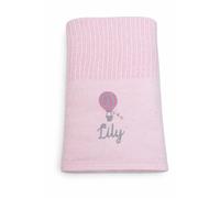 Lobeko Personalised Cellular Baby Blanket with Embroidered Name - 100% Cotton Soft Breathable Newborn Blanket, Pram Crib Moses Basket Blanket, Hot Air Balloon Design, 70x110cm (4 Colours) (Baby Pink)