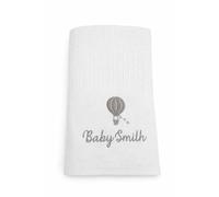 Lobeko Personalised Cellular Baby Blanket with Embroidered Name - 100% Cotton Soft Breathable Newborn Blanket, Pram Crib Moses Basket Blanket, Hot Air Balloon Design, 70x110cm (4 Colours) (White)