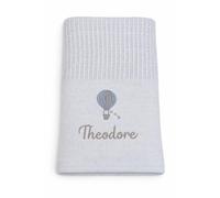 Lobeko Personalised Cellular Baby Blanket with Embroidered Name - 100% Cotton Soft Breathable Newborn Blanket, Pram Crib Moses Basket Blanket, Hot Air Balloon Design, 70x110cm (4 Colours) (Baby Blue)