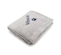 Lobeko Personalised Dog Blanket Large Teddy Bear Fleece Custom Pet Blanket with Name 120cm x 150cm Embroidered Paw Print Design Washable 5 Colours (Grey)