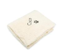 Lobeko Personalised Dog Blanket Large Teddy Bear Fleece Custom Pet Blanket with Name 120cm x 150cm Embroidered Paw Print Design Washable 5 Colours (Cream)