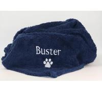 Lobeko Personalised Dog Blanket Large Teddy Bear Fleece Custom Pet Blanket with Name 120cm x 150cm Embroidered Paw Print Design Washable 5 Colours (Navy)