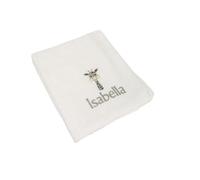 Lobeko Personalised Fleece Baby Blankets, Animal Designs, 4 Colours, 100x75cm, Zebra Giraffe Monkey Rabbit with Embroidered Name (White - Giraffe)