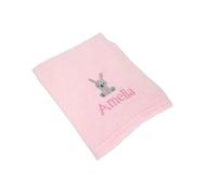 Lobeko Personalised Fleece Baby Blankets, Animal Designs, 4 Colours, 100x75cm, Zebra Giraffe Monkey Rabbit with Embroidered Name (Pink - Rabbit)
