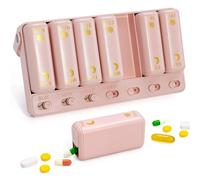 LOBIUTIYA Weekly Pill Organizer 2 Times a Day, AM PM Travel Pill Organizer 7 Day for Vitamin Medicine Supplement Fish Oil, Pink Twice a Day Medicine Pill Box with a Rotatable Handle