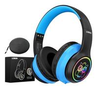 LOBKIN Kids Bluetooth Headphones,Over Ear Kids Headphones Wireless with Mic 50H Playtime Colorful LED Lights AUX Cord 94dB Safe Volume Limited Foldable Design for Boy Girl Travel/School/iPad