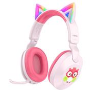 LOBKIN Kids Headphones Bluetooth 6.0, Toddler Headphones Cat Ear LED Light, Rotatable External Microphone, Safe Volume Limited 85/94dB AUX Cable, Foldable Design for Boys & Girls Gifts/School