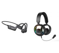 LOBKIN Open Ear Headphones, Bluetooth 6.0 Wireless Headset with Mic Detachable, Adjustable RGB Lights, Voice Assistant Comfortable Breathable Safe Lightweight Over Ear Headphones for Working Gaming