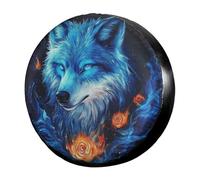 Lobo Rosa De Fuego Azul Funda Cubierta Para Rueda Impermeable Funda Rueda Repuesto Weatherproof Neumático Repuesto Cubierta Para Vehículo Camión Trailer