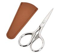 LOBODT Small Facial Hair Scissors, Stainless Steel (Silver) Straight Tip Snips Beauty Grooming Kit for Eyebrows, Beard, Ear, Nose, Moustache Trimming with PU Case