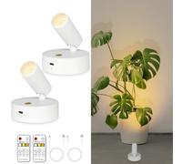lobolighting Rechargeable LED Spotlight with Remote, 2Pack Battery Operated Spot Lights Wireless Up Lights Indoor Picture Light with Timer, Dimmable Uplighting Stick on Wall Lamp for Plant Artwork