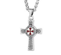 LOBON Celtic Cross Necklace Viking Irish Eternity Knot Pendant Red Men Stainless Steel Christian Faith Talisman Jewelry Christmas Gift 24" chain, Stainless Steel, No Gemstone