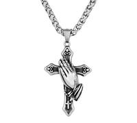 LOBON Christian Cross Necklace Stainless Steel Religious Faith Talisman Pendant Men Women Crucifix Prayer Jewelry Gift, Stainless Steel, No Gemstone