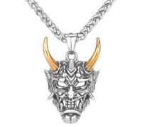 LOBON Gothic Skull Necklace for Men Women Stainless Steel Rock Hip Hop Skeleton Head Pendant Amulet Jewelry Gift, Stainless Steel, No Gemstone