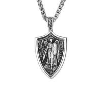 LOBON Religions Amulet Necklace Archangel ST Michael Pendant Stainless Steel Christian Belief Protection Necklace Gift for Men Women, Stainless Steel, No Gemstone