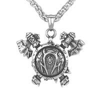LOBON Viking Shield Double Axe Necklace Nordic Warrior Weapon Pendant Stainless Steel Valknut Wolf Raven Amulet Jewelry for Men Women metal, Stainless Steel, No Gemstone