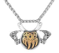 LOBON Viking Shield Double Axe Necklace Nordic Warrior Weapon Pendant Stainless Steel Valknut Wolf Raven Amulet Jewelry for Men Women metal, Stainless Steel, No Gemstone