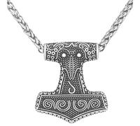 LOBON Viking Thor Hammer Mjolnir Necklace for Men Women Fashion Stainless Steel Nordic Mythology Wolf Goat Head Amulet Pendant Jewelry, Stainless Steel, No Gemstone