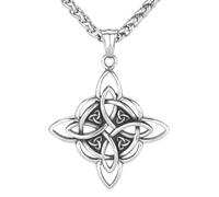 LOBON Witch Knot Necklace Viking Celtic Eternal Knot Pendant Men Women Fashion Stainless Steel Jewelry Nordic Talisman Gift, Stainless Steel, No Gemstone