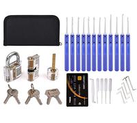 Loboo Idea 17-Piece Lock Pick Set with 3 Clear Practice and Training Locks for Lock Picking + Loboo Idea Credit Card Lock Picking Tool Kit for Beginner and Pro Locksmiths (B, Blue)
