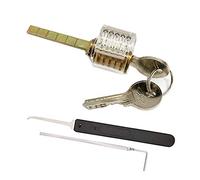 Loboo Idea 2 Pieces Premium Practice Lock Picking Tool with Transparent Lock, Including A Lockpick Hook, A Lock Pick Tension Wrench and A Cylinder Lock for Beginner and Pro Locksmiths