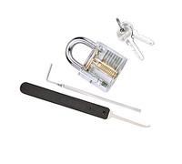 Loboo Idea 2 Pieces Premium Practice Lock Picking Tool with Transparent Lock, Including A Lockpick Hook, A Lock Pick Tension Wrench and A Padlock for Beginner and Pro Locksmiths