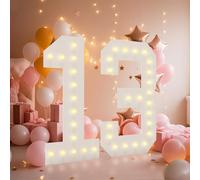 LOBOOM 4FT Light Up Numbers, Marquee Numbers 4 Feet Tall Giant Number 13 Mosaic Big Number Sign for 13th Birthday Party Backdrop Anniversary Decorations, Pre-Cut Large Frame