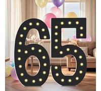LOBOOM 4FT Marquee Light Up Numbers, Black Giant Marquee Number Big Mosaic Number for 65th Birthday Party Decorations Backdrop Anniversary Decor, Pre-Cut Frame