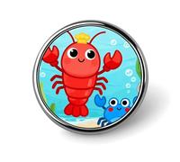 Lobster And Crab Badge Exquisite Round Alloy Brooch Cute Brooch Fashion Name Badge Lightweight Elegant Pin Compact Circular Alloy Lapel Pin for Id Club Event Souvenir Gift