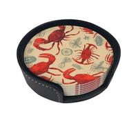 Lobster And Crab Coasters For Drinks Set Of 6 Leather Tea Cup Coaster Drink Coasters For Cup Kitchen Bar Home Decor Housewarming Gift