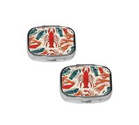 Lobster and Crab Pill Box 2 Compartment Medicine Pill Case,Travel Pill Organizer, Small Metal Pill Case Portable Pill Box, Perfects Gift for Anyone in Need