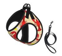 Lobster and Crab Print Pet Leash Vest Soft Adjustable Step in Puppy Vest Outdoor Walking with Leash