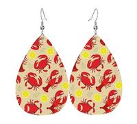 Lobster and Crab Printed Dangle Leather Earrings, Reversible Statement Jewelry with Silver Plated Hooks