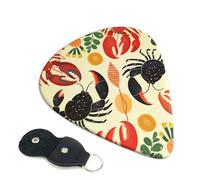 Lobster and Crab Printed Guitar Picks, 6 Pack with Leather Keychain Pick Holder - 0.46mm, 0.71mm, 0.96mm Assorted Thickness for Acoustic Ukulele, Electric Guitar, Acoustic Guitar, Bass
