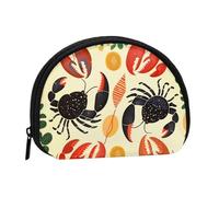Lobster and Crab Printed Mini Coin Pouch, Shell Shape Zip Around Wallet, Small Zipper Pouch for Cash, Cards, Keys, Lipstick, Storage Pouch, Travel Organizer