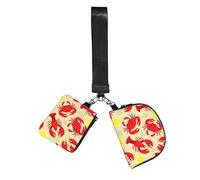 Lobster and Crab Wristlet Keychain Wallet Pouch with Strap Double Zipper Small Coin Purse Portable Wrist Bag for Travel Gym Daily Use
