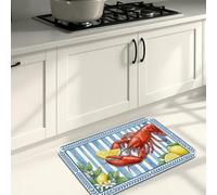 Lobster and Lemon Kitchen Mats for Floor, Coastal Nautical Style Cushioned Washable Rugs for Kitchen Sinks, Laundry Room, Bathroom 16x24 Inch