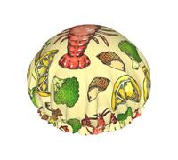 Lobster And Lemon Print Shower Cap For Women Lightweight Reusable Softdouble Waterproof Layers Leakproof.