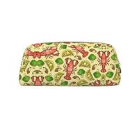 Lobster and Lemon Printing School Leather Zippered Fountain Ballpoint Rollerball Pens Pouch Pencils Case Holder for Pupil