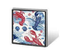 Lobster And Waves Square Metal Badges Decorative Brooches