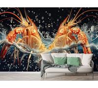 Lobster Animal Wall Mural, Self-Adhesive Peel & Stick Wallpaper, Shrimp Animaux Marins Design Photo Wallpaper for Living Room & Bedroom (300x256 cm), M-757
